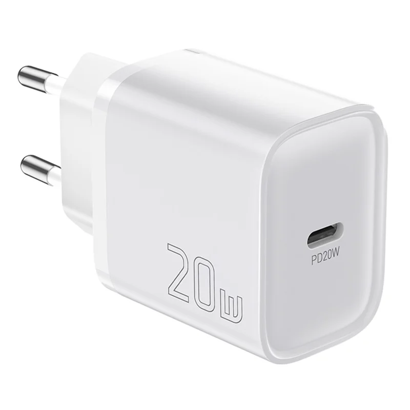 شاحن ESSAGER الأقصى 20 واط بشريحة تقنية PRO، محول طاقة صغير بمنفذ USB-C للسفر - أبيض / قابس أوروبي