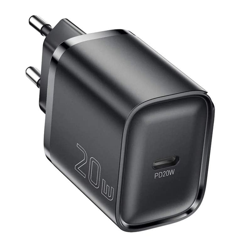 شاحن ESSAGER الأقصى بقوة 20 واط بشريحة تقنية PRO، محول طاقة صغير بمنفذ USB-C للسفر - أسود / منفذ الاتحاد الأوروبي