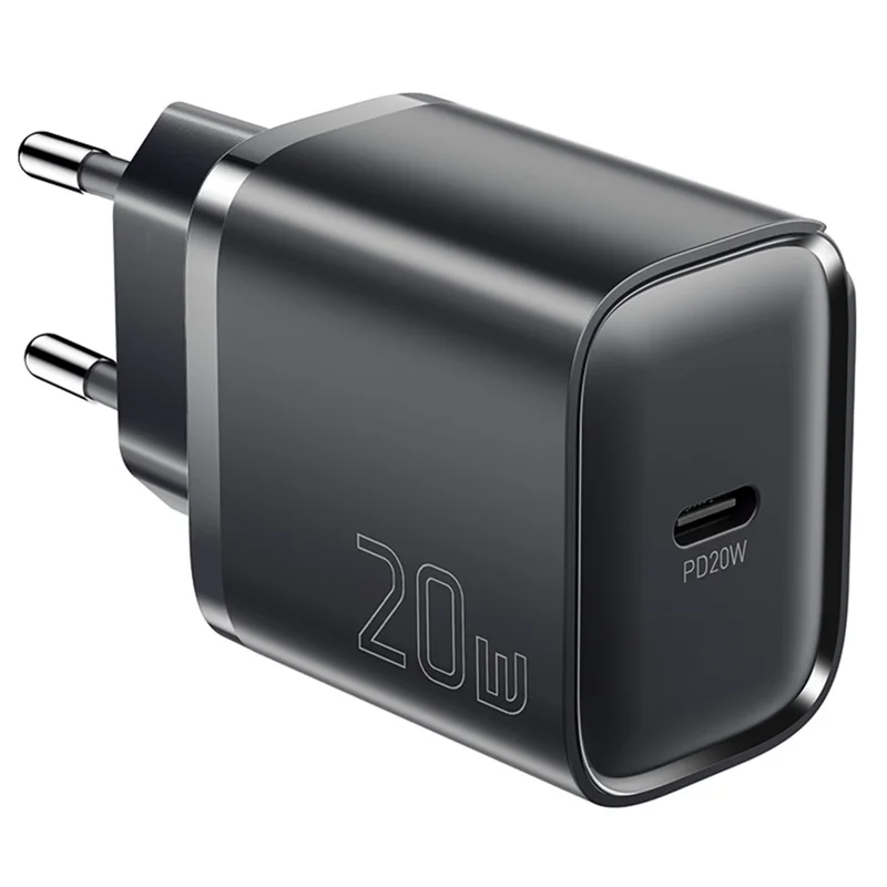 شاحن ESSAGER الأقصى بقوة 20 واط بشريحة تقنية PRO، محول طاقة صغير بمنفذ USB-C للسفر - أسود / منفذ الاتحاد الأوروبي
