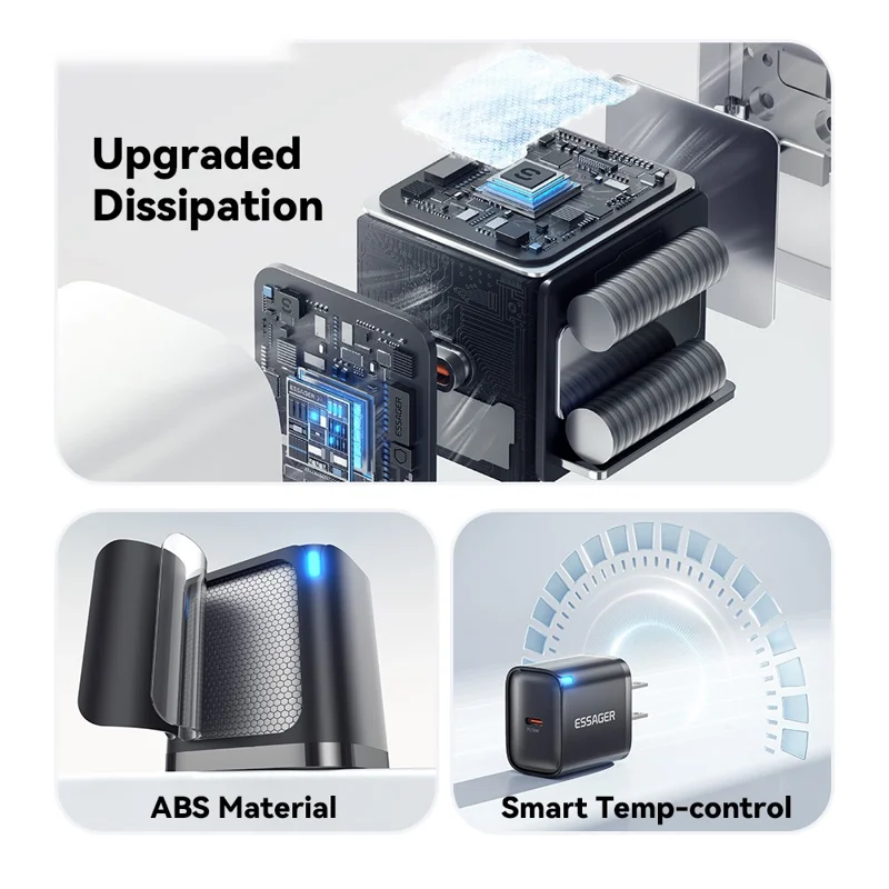 ESSAGER Max 30W USB-C Fast Charger PRO Chip Technology Power Adapter Mini Travel Charging Plug - White  /  US Plug