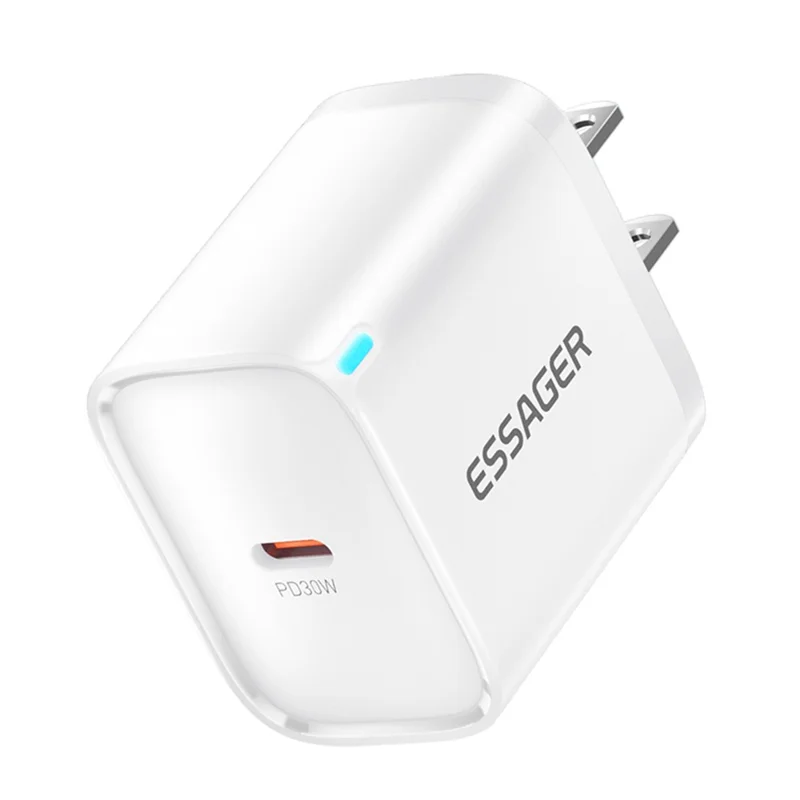 ESSAGER Max 30W USB-C Fast Charger PRO Chip Technology Power Adapter Mini Travel Charging Plug - White  /  US Plug