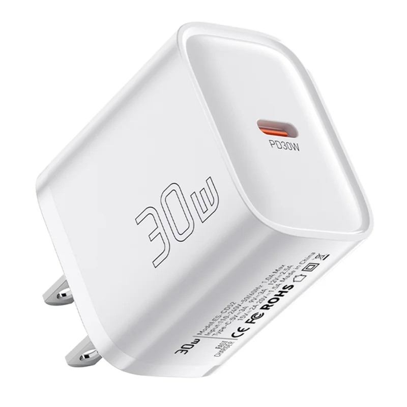 ESSAGER Max 30W USB-C Fast Charger PRO Chip Technology Power Adapter Mini Travel Charging Plug - White  /  US Plug