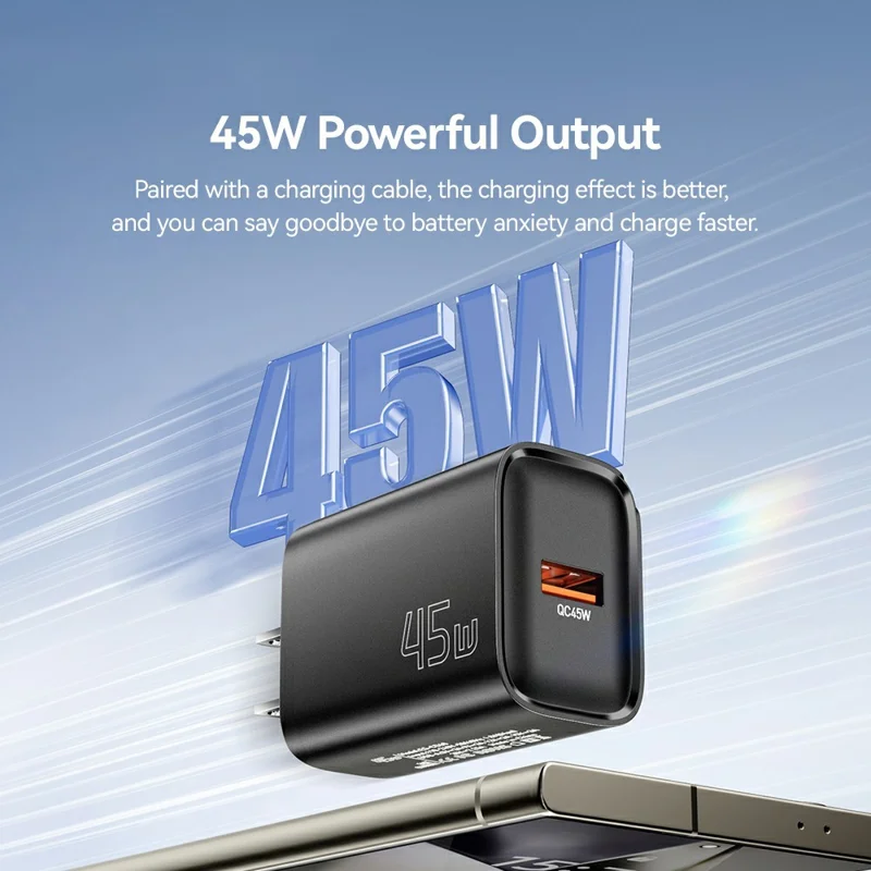 ESSAGER Max 45W USB-A Fast Charger Smart Temperature Control Power Wall Charger Adapter Portable - Black  /  US Plug