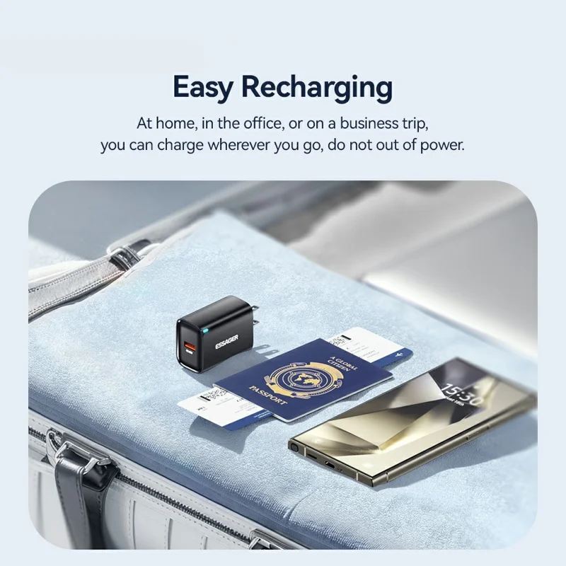 ESSAGER Max 45W USB-A Fast Charger Smart Temperature Control Power Wall Charger Adapter Portable - Black  /  US Plug