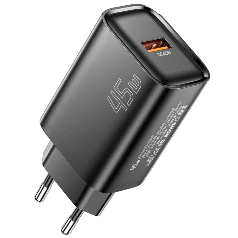 ESSAGER Max 45W USB-A Fast Charger Smart Temperature Control Power Wall Charger Adapter Portable - Black  /  EU Plug