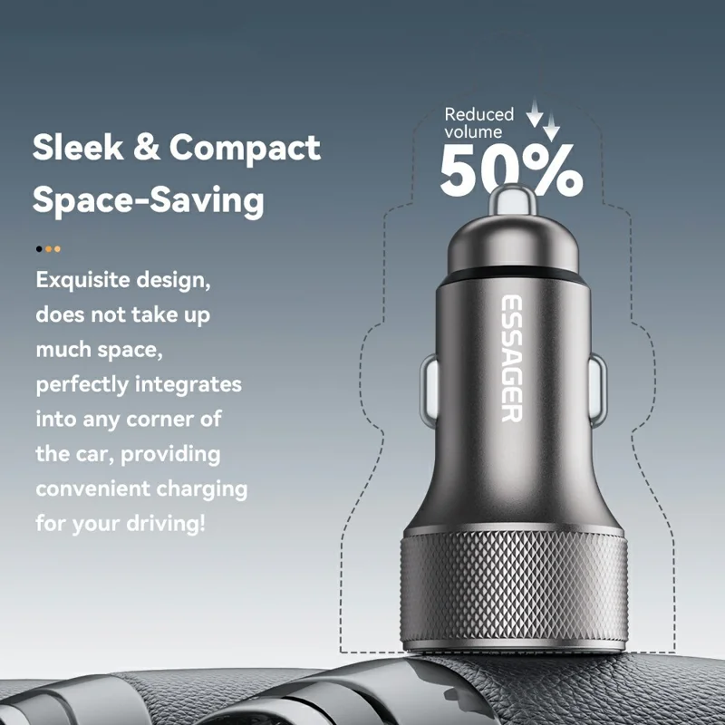 ESSAGER PD 45W Aluminum Alloy Car Charger USB-A  /  Type-C Dual Port PD3.0  /  QC3.0 Fast Charging Adapter - Black