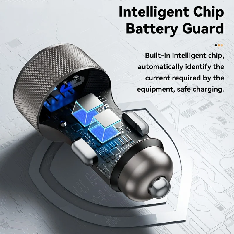 ESSAGER PD 36W Aluminum Alloy Fast Charging Car Charger Dual QC3.0 Digital Display Power Adapter - Black