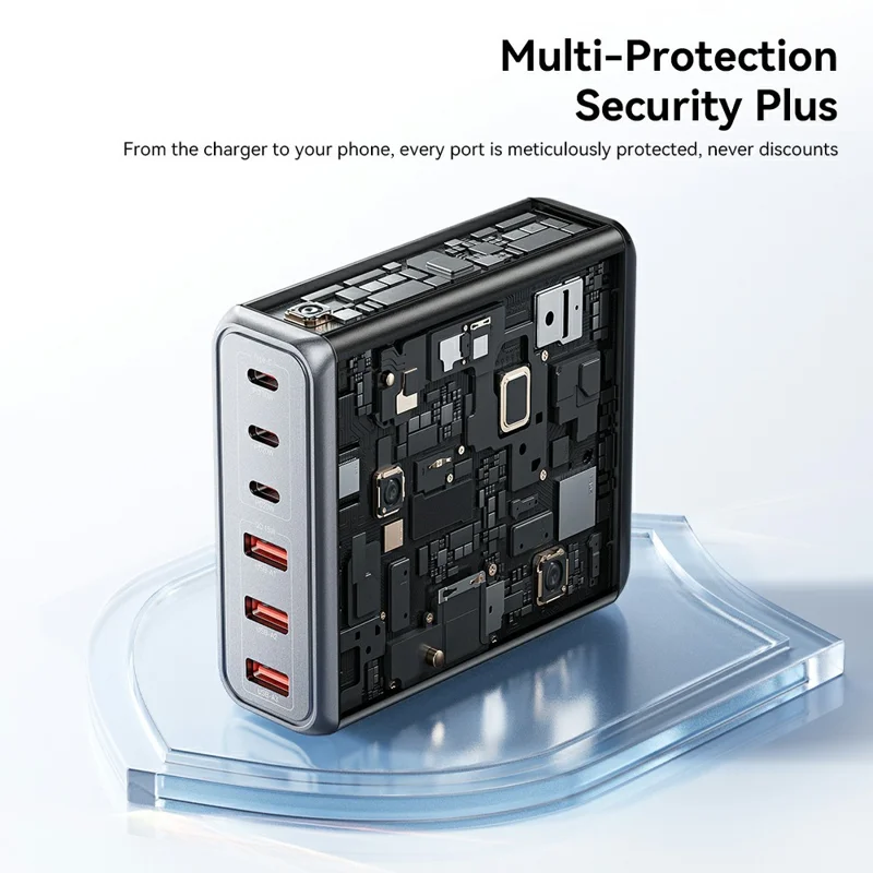 ESSAGER 85W GaN Desktop Charger 3 Type-C + 3 USB-A Multi Device Fast Charging Power Adapter - Black  /  US Plug