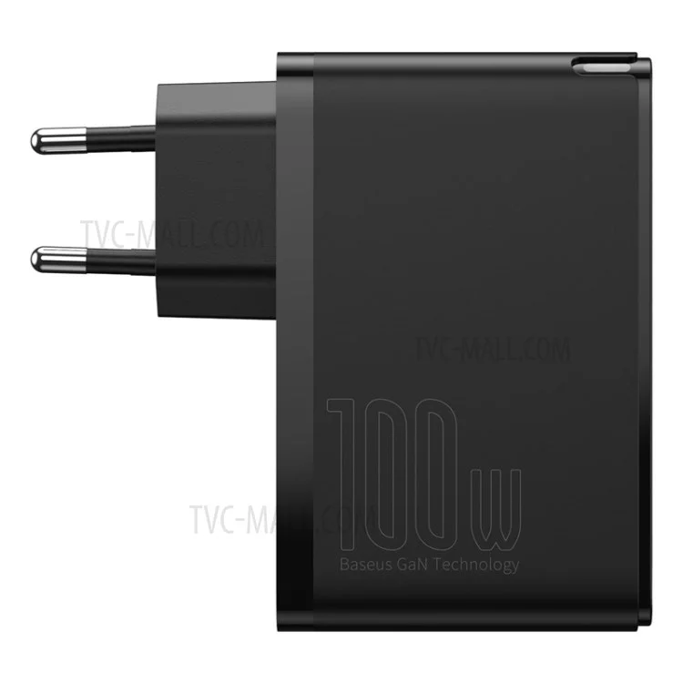 BASEUS Gan2 Pro 2 Tipo C+2 Portas USB Bloco Rápido de Caragem de Parede 100W Com Cabo de Carregamento Tipo c (plugue da Ue) - Preto