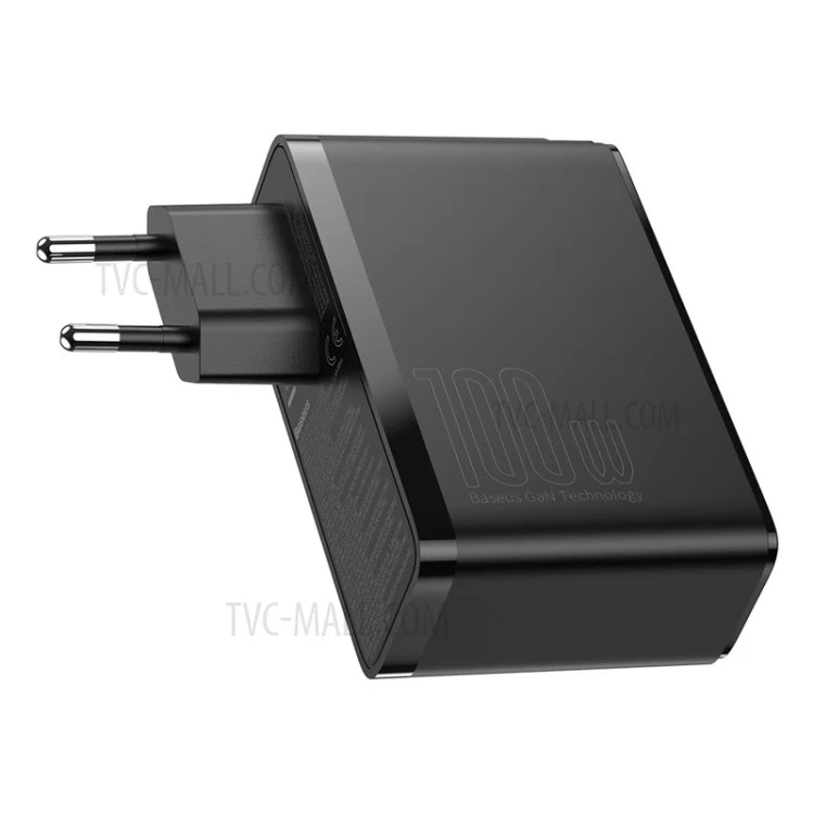 BASEUS GaN2 Pro 2 Typ-C+2 USB-Anschlüsse Quick Charger 100W Wand-Ladegerät Block mit Typ-C-Ladekabel (EU-Stecker) - Schwarz