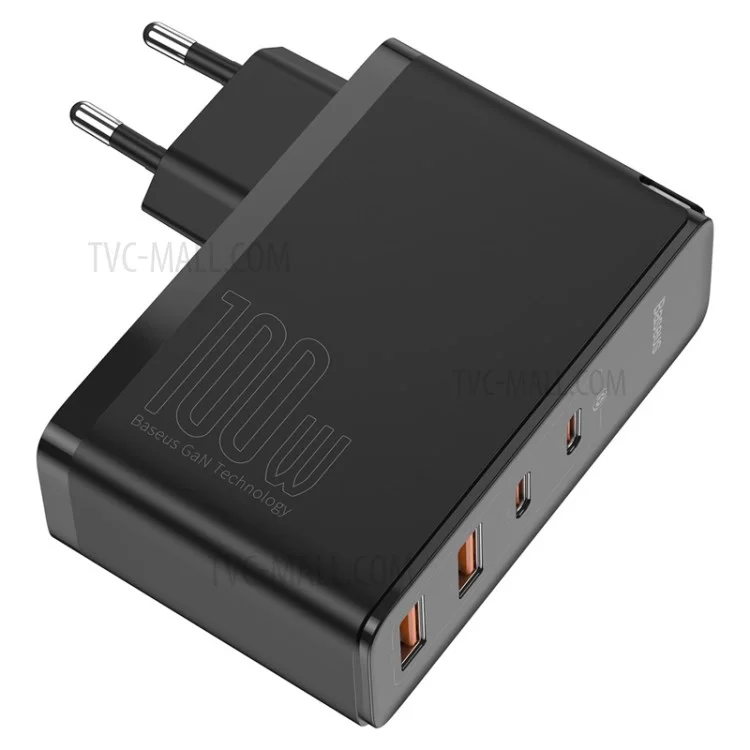 BASEUS GaN2 Pro 2 Typ-C+2 USB-Anschlüsse Quick Charger 100W Wand-Ladegerät Block mit Typ-C-Ladekabel (EU-Stecker) - Schwarz