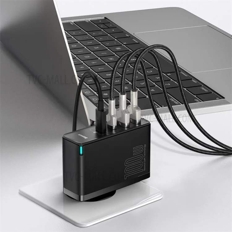 BASEUS GaN2 Pro 2 Typ-C+2 USB-Anschlüsse Quick Charger 100W Wand-Ladegerät Block mit Typ-C-Ladekabel (EU-Stecker) - Schwarz