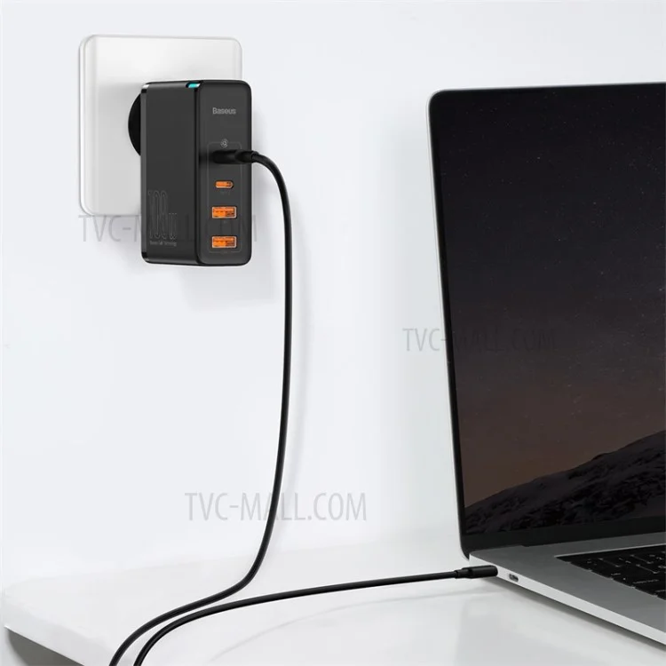 BASEUS GaN2 Pro 2 Typ-C+2 USB-Anschlüsse Quick Charger 100W Wand-Ladegerät Block mit Typ-C-Ladekabel (EU-Stecker) - Schwarz