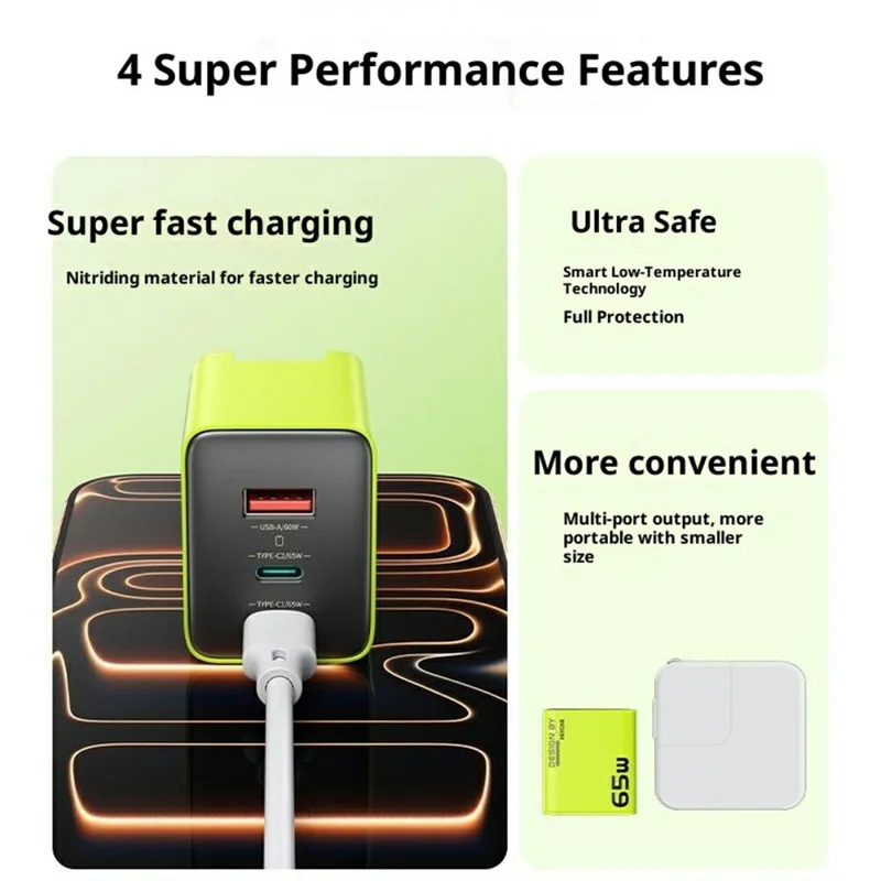 WEKOME WP-U45 65W GaN Charger Fast Charging Power Adapter with Multiple Ports - Green  /  EU Plug