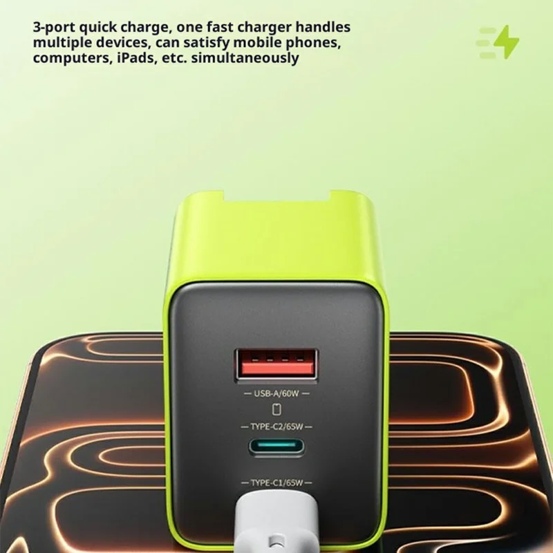 WEKOME WP-U45 65W GaN Charger Fast Charging Power Adapter with Multiple Ports - Green  /  EU Plug