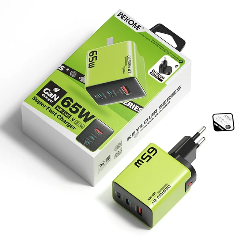 WEKOME WP-U45 65W GaN-laddare Snabbladdningsadapter med flera portar - Vit / EU-uttag