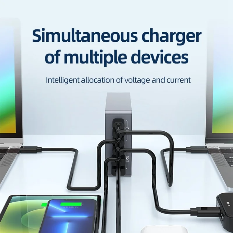 WLX-F8A Desktop Charging Station 6-Port GaN PD 220W (Actual Power 100W) USB-C Fast Charger Adapter - US Plug