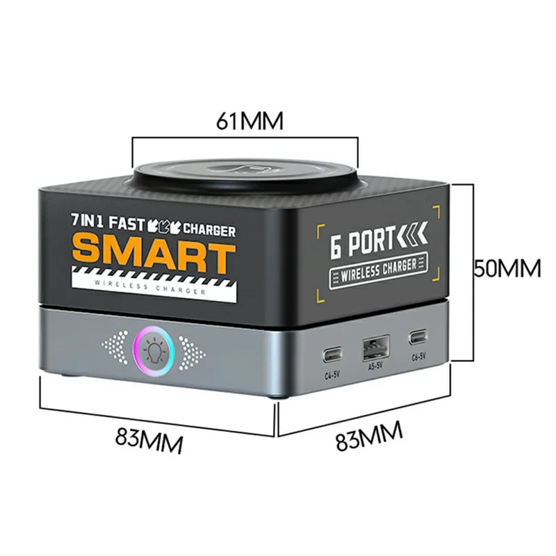 WLX-R8C 7 in 1 65W PD QC Magnetic Wireless Desktop Charger 80W USB-C Charging Station Smart Power Adapter - US Plug