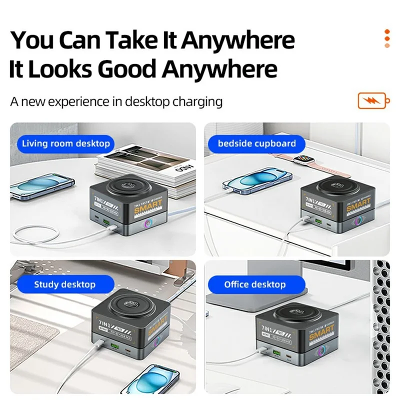 WLX-R8C 7 in 1 65W PD QC Magnetic Wireless Desktop Charger 80W USB-C Charging Station Smart Power Adapter - US Plug