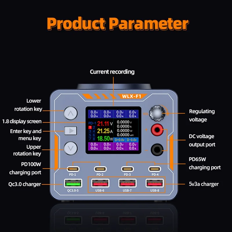 WLX-F1 140W 8 Port Wireless Fast Charger PD QC3.0 Multi-Device Charging Station for Laptop Phone - US Plug