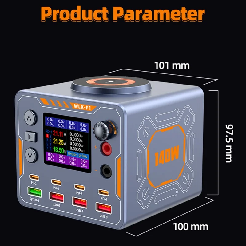 WLX-F1 140W 8 Port Wireless Fast Charger PD QC3.0 Multi-Device Charging Station for Laptop Phone - US Plug