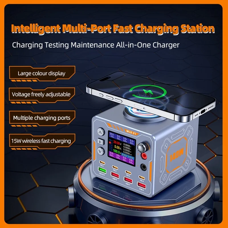 WLX-F1 140W 8 Port Wireless Fast Charger PD QC3.0 Multi-Device Charging Station for Laptop Phone - US Plug