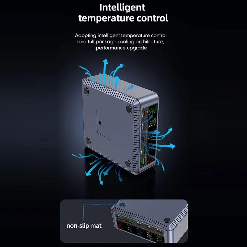 WLX-F2 260W QC4.0 GaN Desktop Fast Charger 140W PD3.1 Wireless Charging Station with Digital Display for Laptop Tablet - US Plug