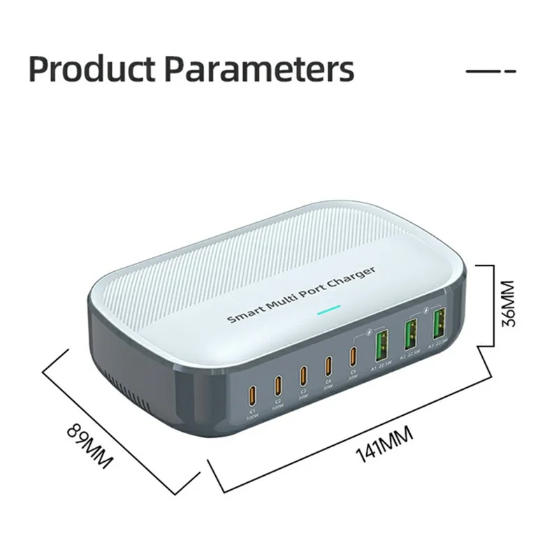 WLX-F8C 200W Desktop Charging Station 8-Port GaN USB-C PD 100W Charger Adapter for Laptops / Tablets / Phones Fast Charging Hub - US Plug