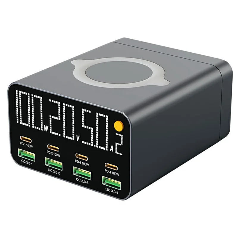 WLX-M1 120W Desktop Charger Adapter with Wireless Charging, 8 Port GaN USB C PD 100W Charging Station - US Plug