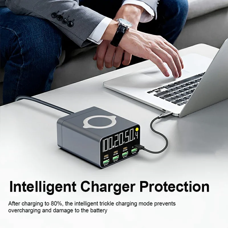 WLX-M1 120W Desktop Charger Adapter with Wireless Charging, 8 Port GaN USB C PD 100W Charging Station - US Plug