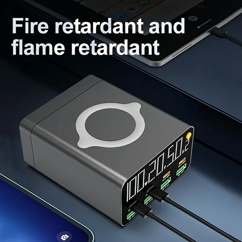 WLX-M1 120W Desktop Charger Adapter with Wireless Charging, 8 Port GaN USB C PD 100W Charging Station - US Plug