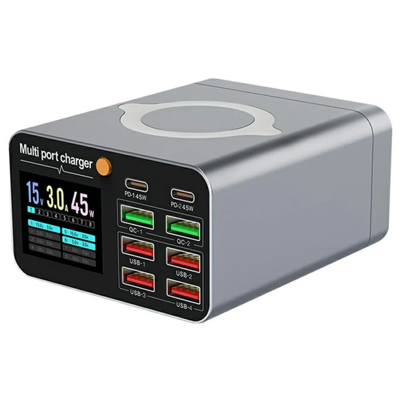 WLX-M2 80W Desktop Charger Adapter 8 Port GaN USB C PD 45W Charging Station Support Wireless Charging - US Plug