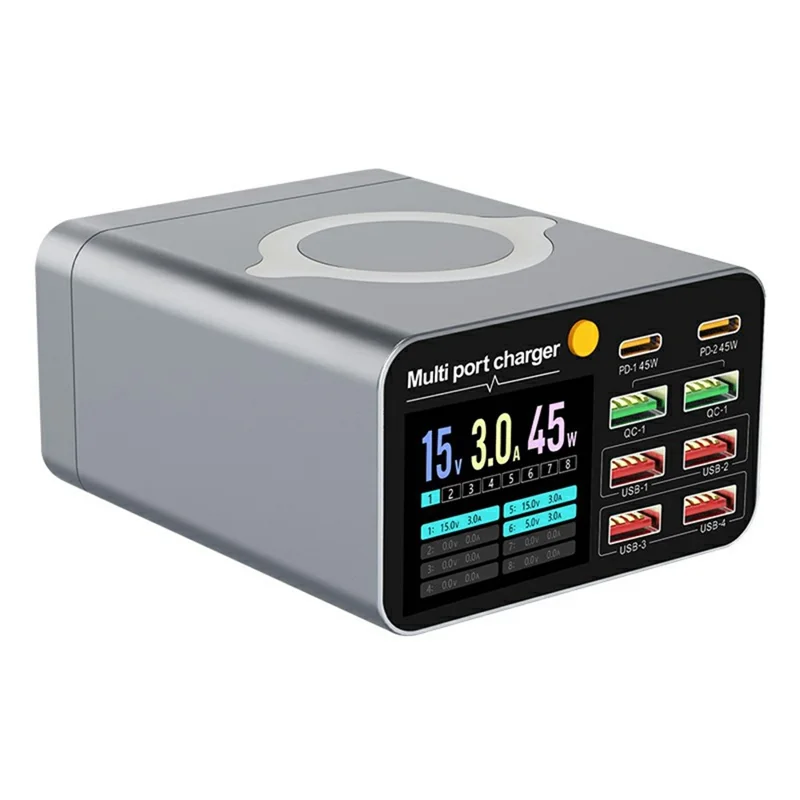 WLX-M2 80W Desktop Charger Adapter 8 Port GaN USB C PD 45W Charging Station Support Wireless Charging - US Plug