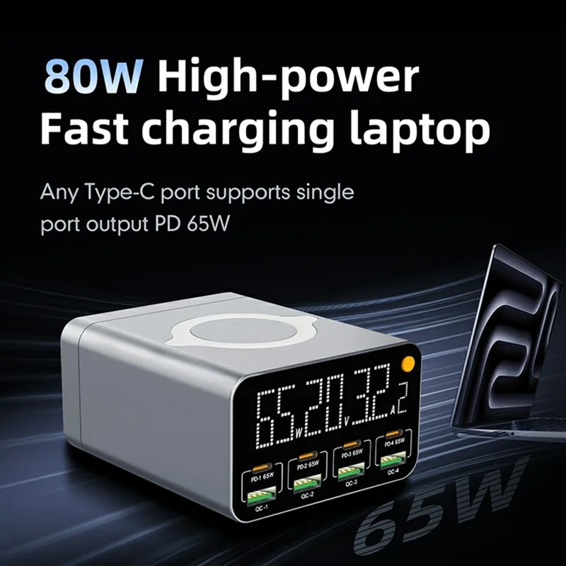 Stacja ładująca WLX-M3 9 w 1 80 W GaN, szybki ładowarka PD QC, koncentrator biurkowy z bezprzewodowym ładowaniem – wtyk US