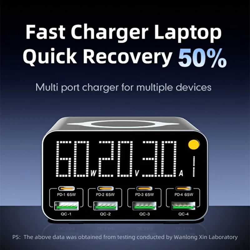 Stacja ładująca WLX-M3 9 w 1 80 W GaN, szybki ładowarka PD QC, koncentrator biurkowy z bezprzewodowym ładowaniem – wtyk US