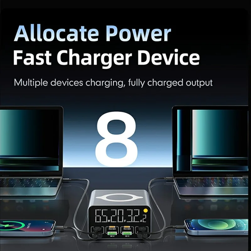 Stacja ładująca WLX-M3 9 w 1 80 W GaN, szybki ładowarka PD QC, koncentrator biurkowy z bezprzewodowym ładowaniem – wtyk US