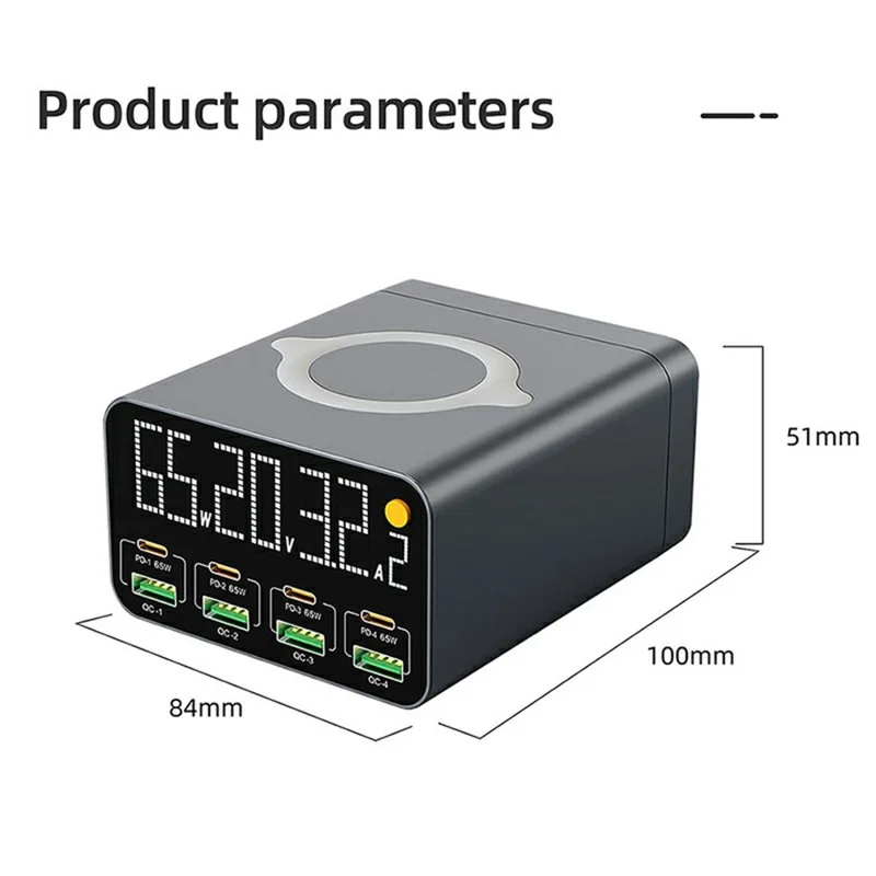 Stacja ładująca WLX-M3 9 w 1 80 W GaN, szybki ładowarka PD QC, koncentrator biurkowy z bezprzewodowym ładowaniem – wtyk US