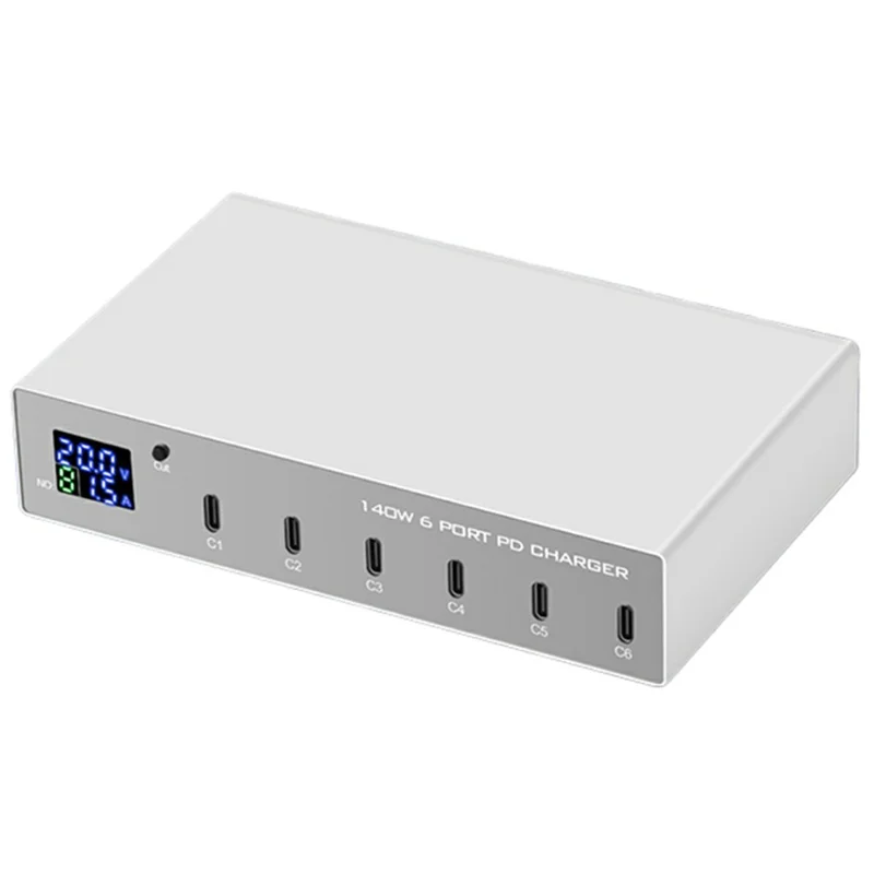 Stacja ładująca WLX-X6P 140 W, 6 portów, GaN, USB C PD, 30 W, szybkie ładowanie, do laptopa/smartfona/tabletu – wtyk amerykański
