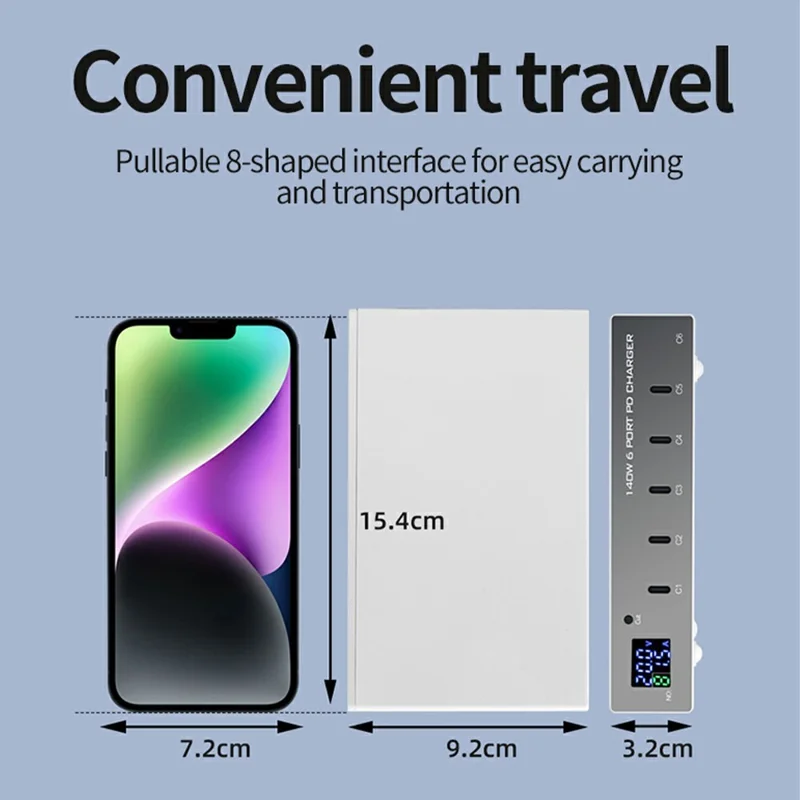 Stacja ładująca WLX-X6P 140 W, 6 portów, GaN, USB C PD, 30 W, szybkie ładowanie, do laptopa/smartfona/tabletu – wtyk amerykański