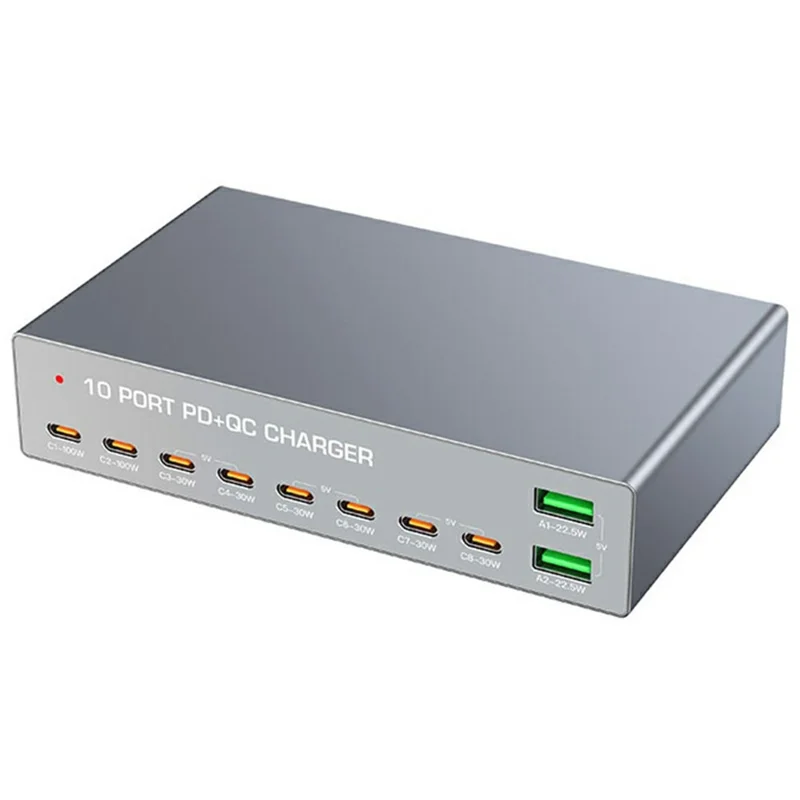 WLX-X6Y 140W Desktop-Ladestation USB C + USB A 10 Anschlüsse PD 100W GaN Schnellladegerät Hub – US-Stecker