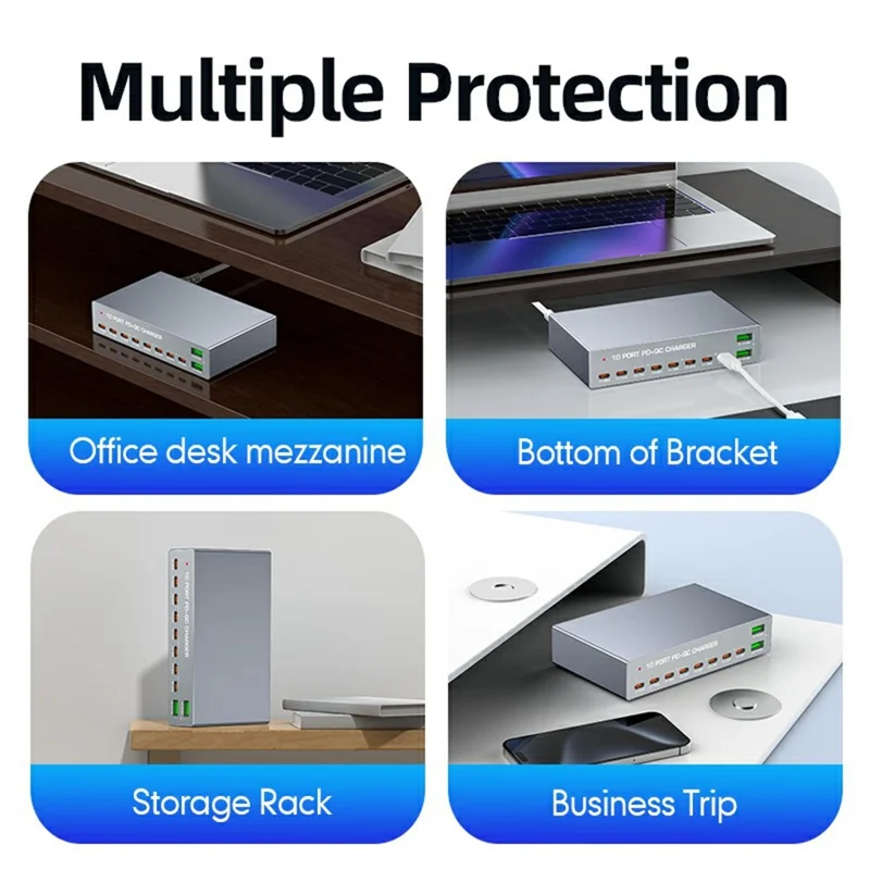WLX-X6Y 140W Desktop-Ladestation USB C + USB A 10 Anschlüsse PD 100W GaN Schnellladegerät Hub – US-Stecker