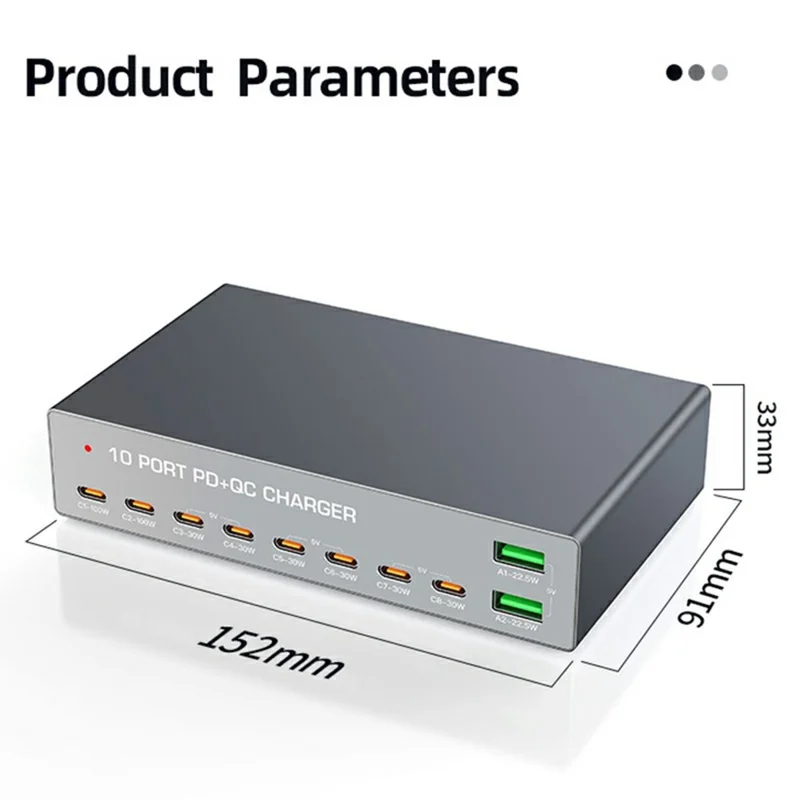 WLX-X6Y 140W Desktop-Ladestation USB C + USB A 10 Anschlüsse PD 100W GaN Schnellladegerät Hub – US-Stecker