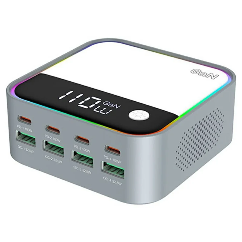 Station de charge de bureau WLX-M8 120W 8 ports GaN USB C PD 100W Adaptateur de charge rapide - Prise US