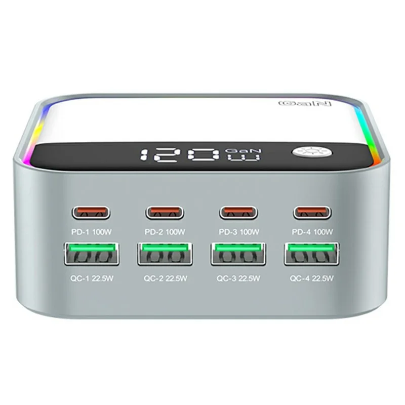 Station de charge de bureau WLX-M8 120W 8 ports GaN USB C PD 100W Adaptateur de charge rapide - Prise US