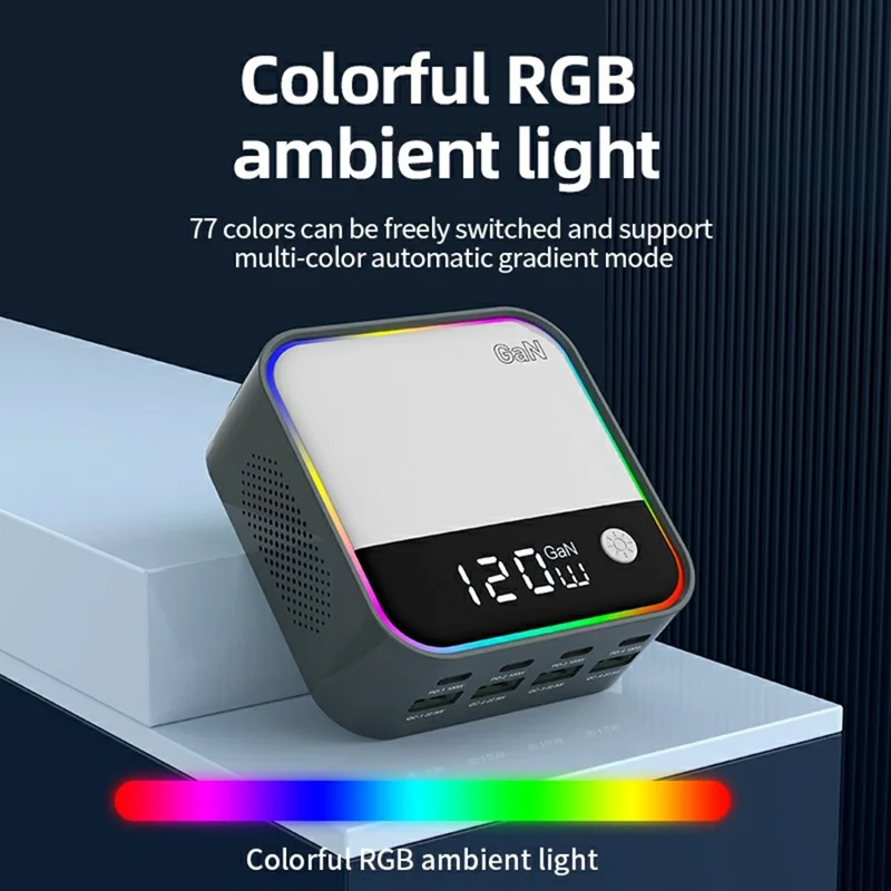 Station de charge de bureau WLX-M8 120W 8 ports GaN USB C PD 100W Adaptateur de charge rapide - Prise US