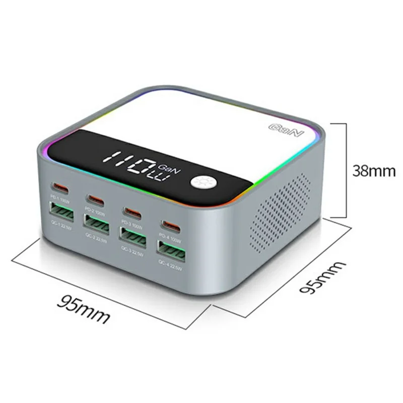 Station de charge de bureau WLX-M8 120W 8 ports GaN USB C PD 100W Adaptateur de charge rapide - Prise US