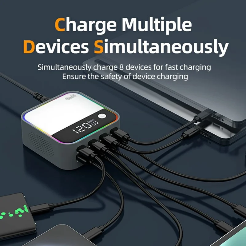 WLX-M8 120W Desktop Charging Station 8 Ports GaN USB C PD 100W Fast Charger Adapter - EU Plug
