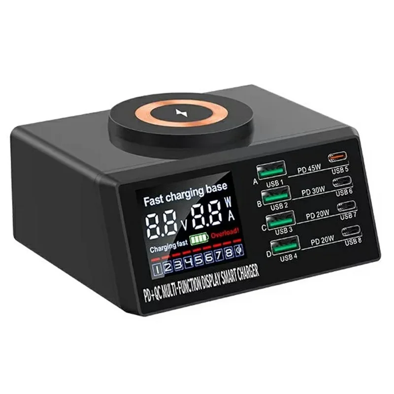 WLX-X9M 9 in 1 110W Desktop Charging Station 45W PD QC USB Type C Smart Power Adapter with Wireless Charger - US Plug