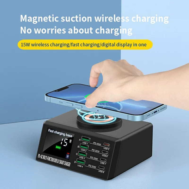 WLX-X9M 9 in 1 110W Desktop Charging Station 45W PD QC USB Type C Smart Power Adapter with Wireless Charger - US Plug