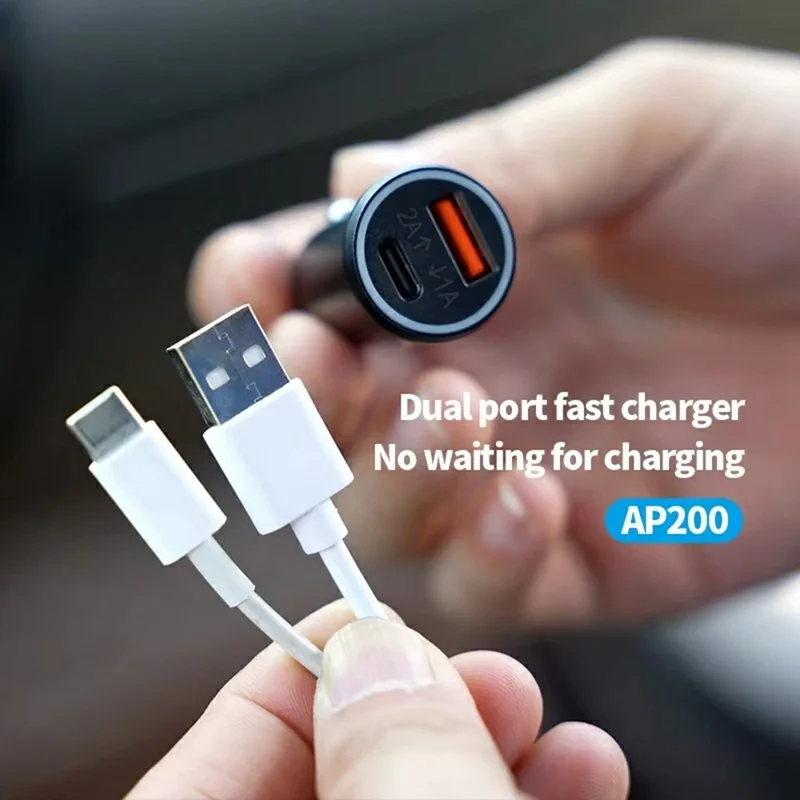 AP200 Mini Anti-Lost Car Charger USB / Type-C Cigarette Lighter Adapter for iPhone iOS